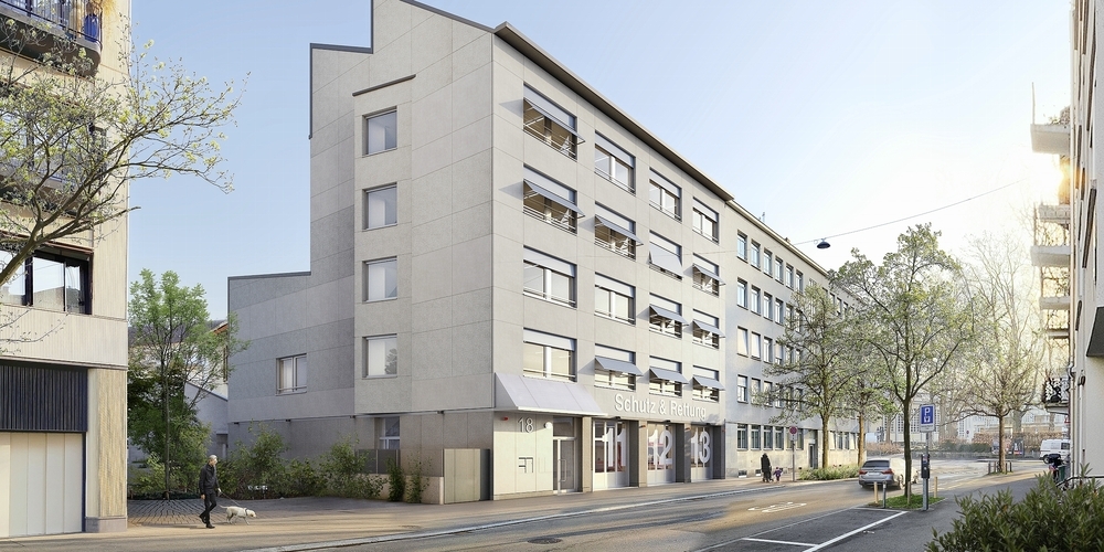 So soll das umgebaute Gebäude dereinst aussehen: Blick auf die Wache Süd an der Weststrasse.