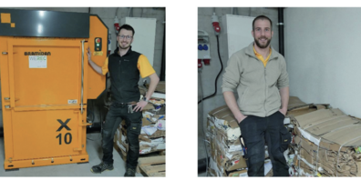 Philipp Bischof, Mitarbeiter technischer Dienst (links) und Philippe Buff, Leiter des technischen Dienstes mit der Presse und dem Produkt. 