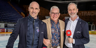 Benjamin Sinniger, eingerahmt von Lakers-Geschäftsführer Markus Bütler und Stefan Bürer, Leiter PR & Kommunikation