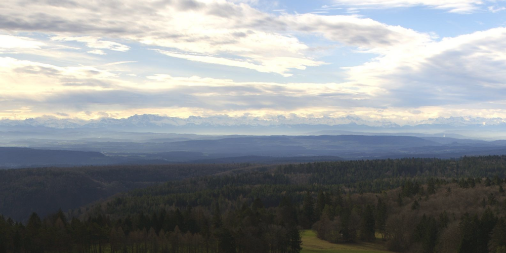 Zeitwiese sonnig mit Blick in die föhnigen Alpen
