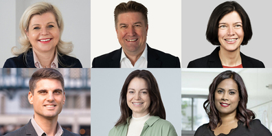 Erhalten keine Empfehlung der Mitte: (o.v.l.n.r.) Dana Zemp, Christof Hartmann, Bettina Surber, (u.v.l.n.r.) Daniel Bosshard, Sarah Noger-Engeler, Sarah Bösch.