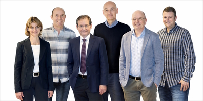 Gemeinderat 2021–2024: (v.l.) Jolanda Couchet, Werner Becker, Gemeindepräsident Félix Brunschwiler, Ratsschreiber Claudio De Cambio, Patrick Züger, Sven Burlet.