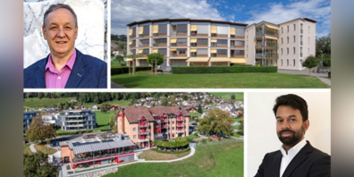 Roger Muther (l.o.) übernimmt die Leitung im Pflegezentrum Eschenbach und Jey Thangarajah (r.u.) den Bereich Finanzen & Administration.