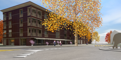 Visualisierung eines der neuen Wohngebäude, die von der Gebäudeversicherung St.Gallen geplant sind.
