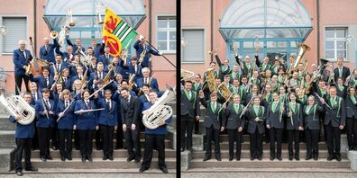 Die Musikvereine Berneck (links) und Balgach (rechts) führen gemeinsam ein Konzert auf.