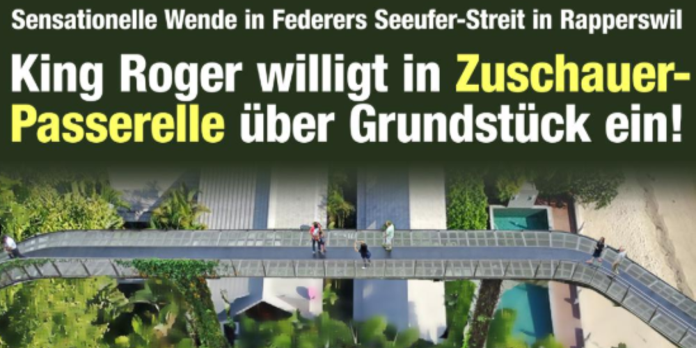 Auf die Schippe genommen: Der Nebelspalter (www.nebelspalter.ch) zum Thema Seezugang bei Roger Federers Grundstück.