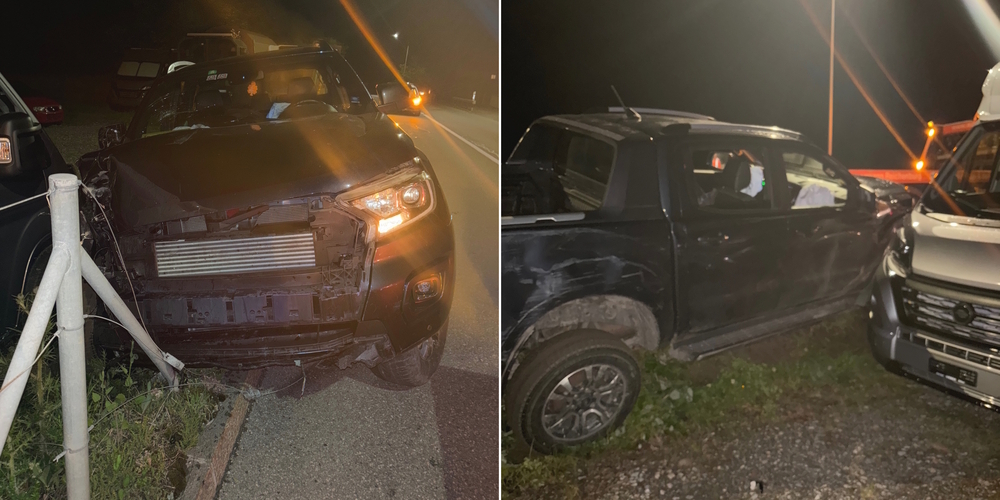 Der 24-jährige Lenker geriet von der Fahrbahn der Hauptstrasse ab, kollidierte gegen mehrere Zaunpfosten und beschädigte Wohnmobile (r.).