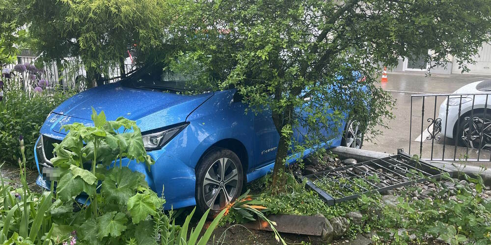 Das Auto landete im Garten.