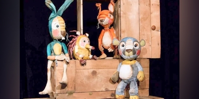 Hase, Igel, Eichhörnchen und Bär wollen ein Fest feiern.