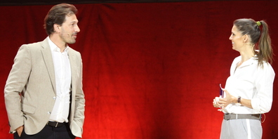 Moderatorin Annina Campell nahm Olympiasieger Fabian Cancellara in die Interview-Zange. 