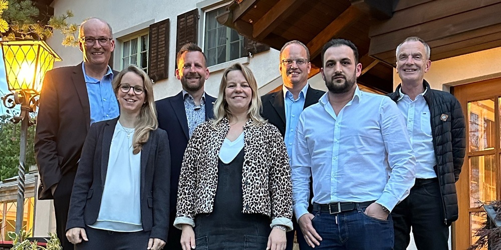 Bei der Mitgliederversammlung im Mai (v.l.n.r.): Markus Ritter (Nationalrat), Sybille Clausen (Co-Präsidium), Andreas Broger, Mirjam Seitz-Popp, Patrik Haldner, Mevludin Shabani, Adrian Huggenberger 