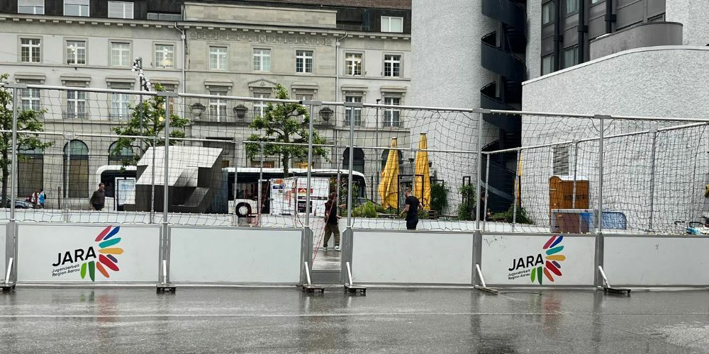 Heute hoffentlich nicht so verregnet wie gestern: Die Anlage des Street Soccer Turniers.
