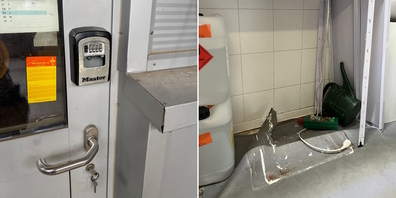Die Kapo Glarus bittet um Hinweise zu Einbrüchen in einen Werkstattbetrieb (l.) und in ein Verkaufsgeschäft in Bilten GL durch die mutmasslich gleiche Täterschaft.
