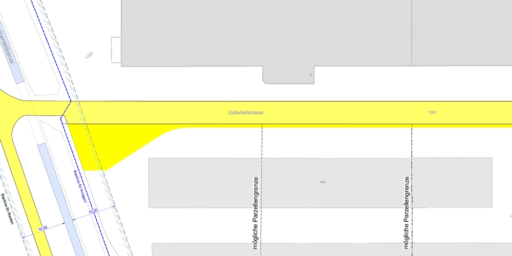 Ausschnitt aus dem Teilstrassen «Erschliessung Güterteilstrasse» mit geplanter Verbreiterung und neuem Wendeplatz.