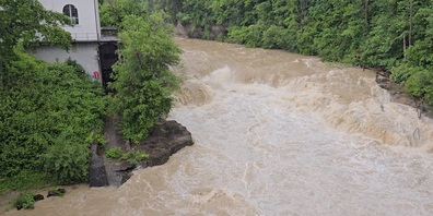 Felsegg-Wasserfall Henau/Brübach am Abend des 31. Mai 2024.