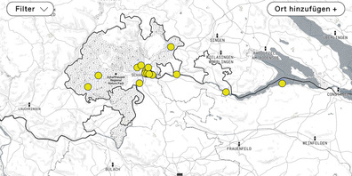 Die Karte füllt sich laufend mit gelben Punkten mit musikalischen Beitägen regionaler Künstler:innen.