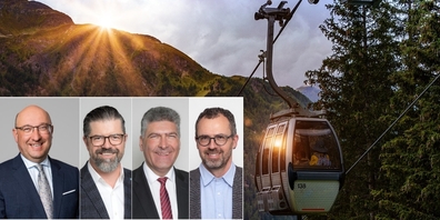 Mit seinen Äusserungen sorgt FDP-Regierungsrat Beat Tinner (l.) bei den Mitte-Kantonsräten Daniel Grünenfelder, Boris Tschirky und Friedrich von Toggenburg (v.l.n.r.) für Fragezeichen.