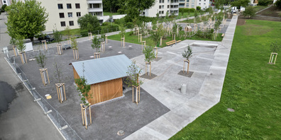 Der Grünfelspark ist fertig gebaut. Noch etwas Zeit bis alles gut gewachsen ist; am 29. Juni ist der Eröffnungstag mit Fest.