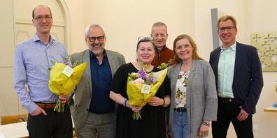 Der künftige Vorstand des Pfarreiforums, ohne den neuen Präsidenten Matthias Wettstein (krankheitsbedingt). Von links: Stefan Rosenblum (neu), Franz Kreissl (bisher), Isabella Awad (neu), Paul Gähwiler-Wick (neu), Gabi Corvi (bisher), Roger Fuchs (bisher)