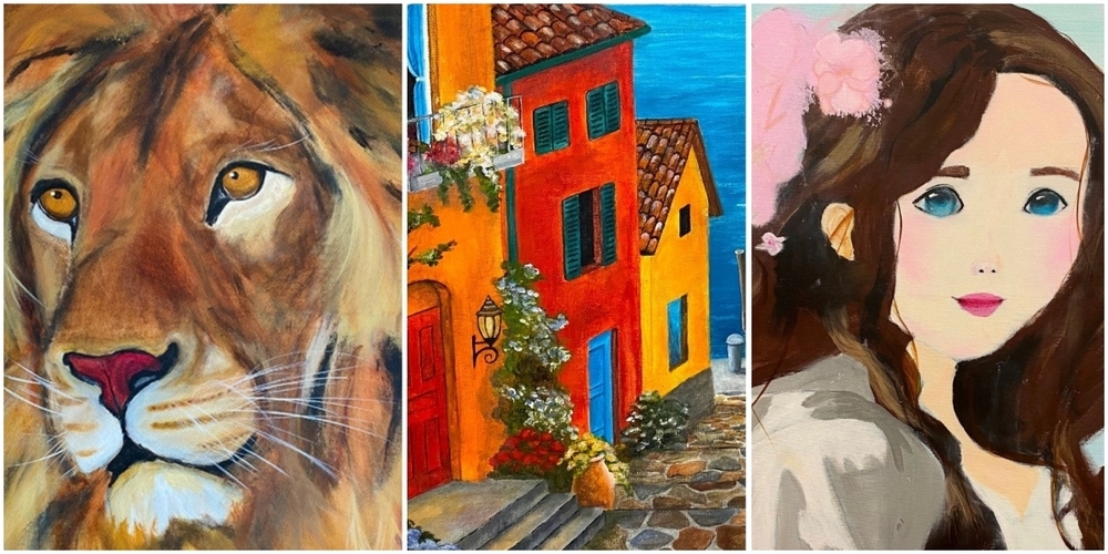 Kunstwerke aus den Leinwandmalkursen.