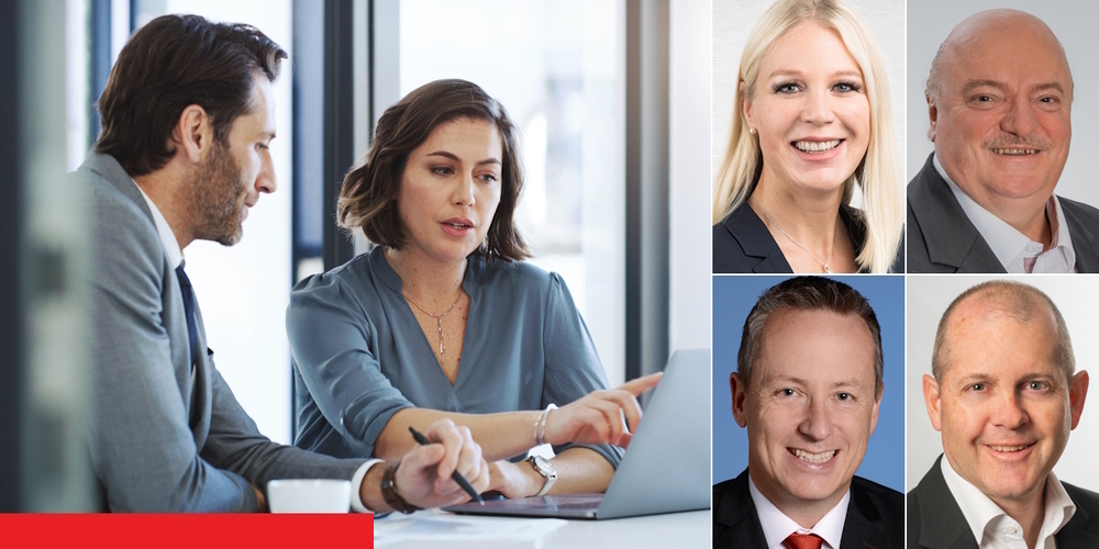 Ihre lokalen Finanzierungsspezialisten beraten Sie kompetent und ganzheitlich: Carolin Scherer (Raiffeisenbank Rapperswil-Jona), Rolf Güntensperger (Raiffeisenbank Schänis-Amden), Martin Waespi (Raiffeisenbank Benken) und Marcel Hubli (Raiffeisenbank am Ricken).