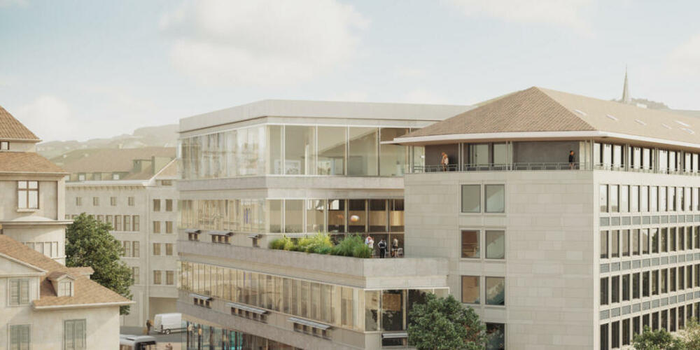 Das Modell für eine neue gemeinsame Bibliothek von Stadt und Kanton St. Gallen neben dem Marktplatz.