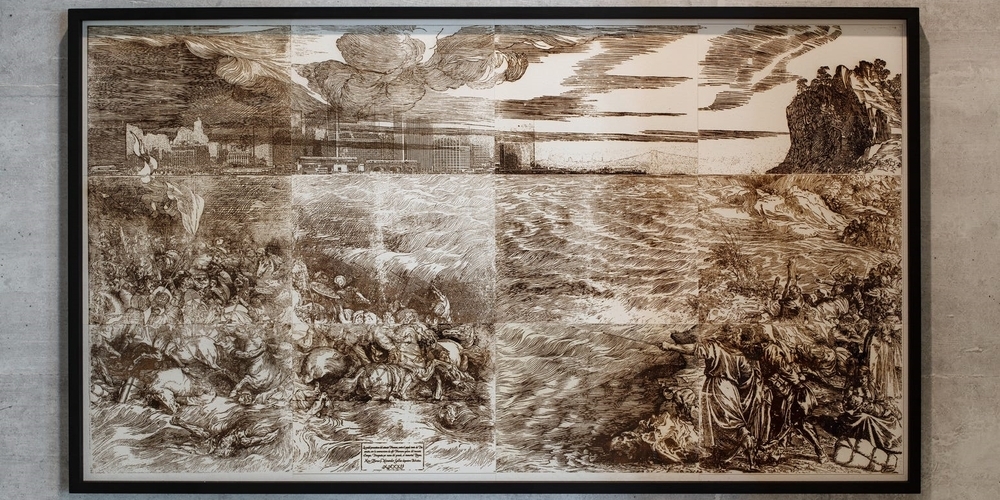 Alexander Hahn: «Titian's The Submersion  of the Pharaoh's Army in the Upper New York Bay as seen in the Fogg Museum» (2015/22).