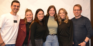 Neue Vereinsleitung:  (v.l.) Sandro Gisler (Ressort Mitglieder), Sonja Rüegg (Anlässe), Nicole Schoch (Admin), Chiara Rohner (Co-Präsidium/Finanzen), Janine Gübeli (Co- räsidium/Marketing) und Mathias Brandenberger (Musik/Dirigent).