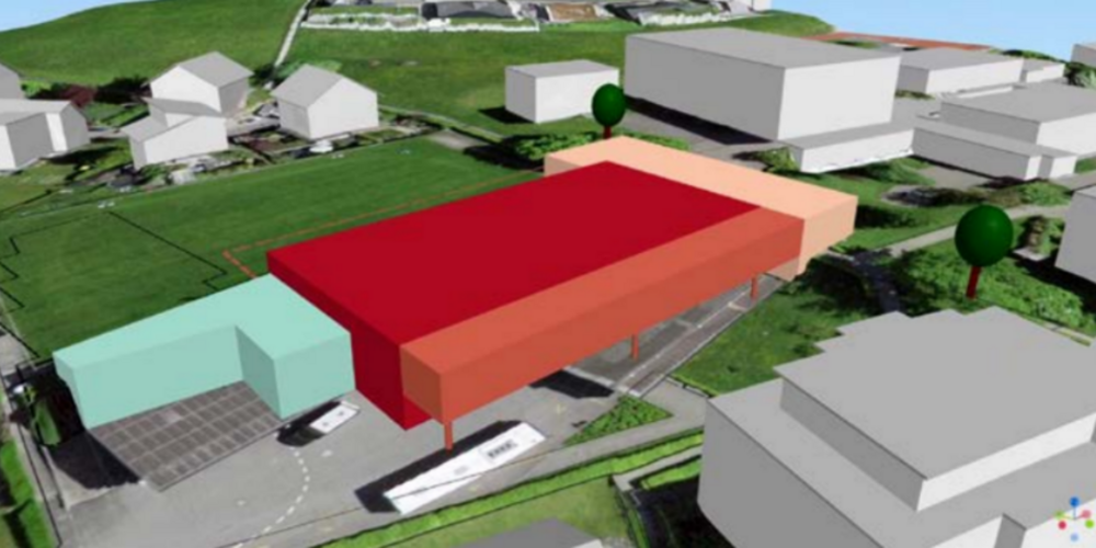 Neben der Genehmigung der Jahresrechnung 2023 wird an der Bürgerversammlung auch der Projektierungskredit für die neue Doppelturnhalle beantragt. Bild: Visualisierung Doppelturnhalle.