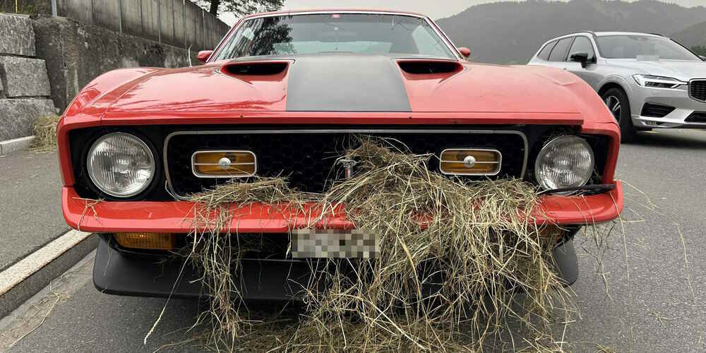 Zwei Autos wurden von einer Heuballe getroffen.