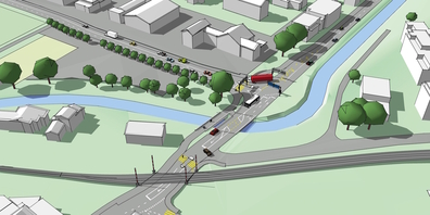 Visualisierung des Uzner Knotens Grynaustrasse-Benknerstrasse der A15-Gaster. Für Befürworter ist die regionale Verbindungsstrasse die «letzte Chance».