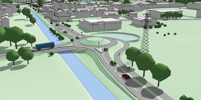 Visualisierung des Kreisels Grynaustrasse der regionalen Verbindungsstrasse A15-Gaster in Uznach.