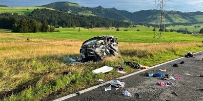 Durch den frontalen Zusammenprall wurde das Auto des Verunglückten ins Wiesland geschleudert.