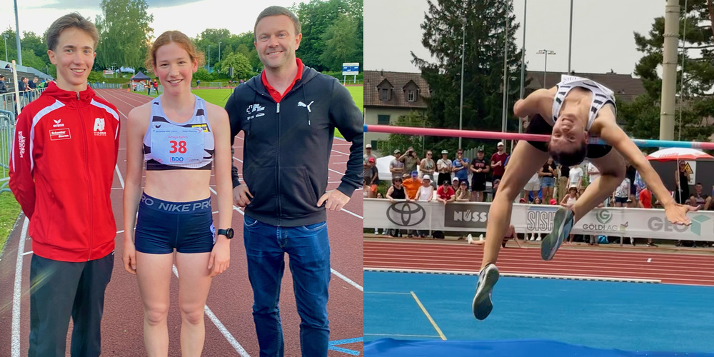 Swiss Athletics Pressechef Beat Freihofer freut sich über SM-Titel und EM-Limite von Amaja Rahm (l.). LCS-Hochsprunghoffnung Nadja Lüthi verbessert mit 1.82 Metern den Uralt-Kantonalrekord der Frauen. 