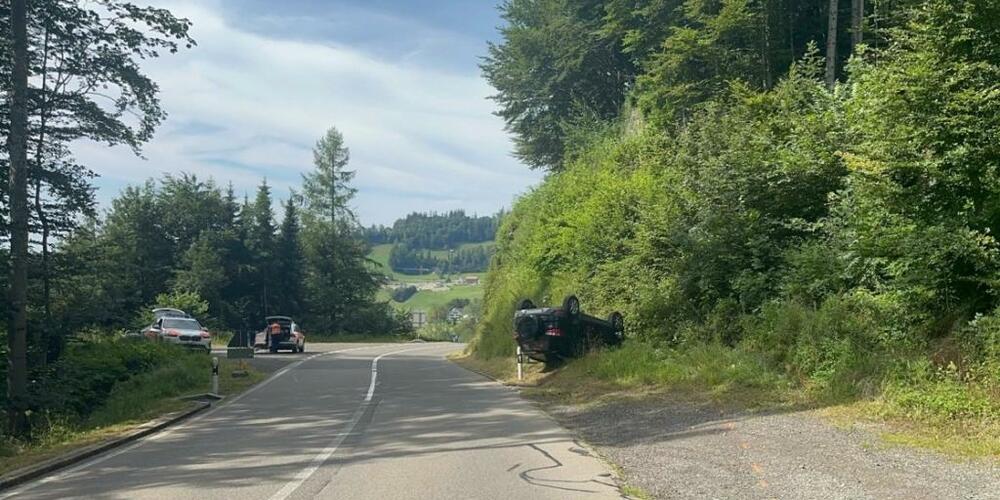 Das Auto der 59-Jährigen überschlug sich und kam in einem Wiesenbord auf dem Dach liegend zum Stillstand.
