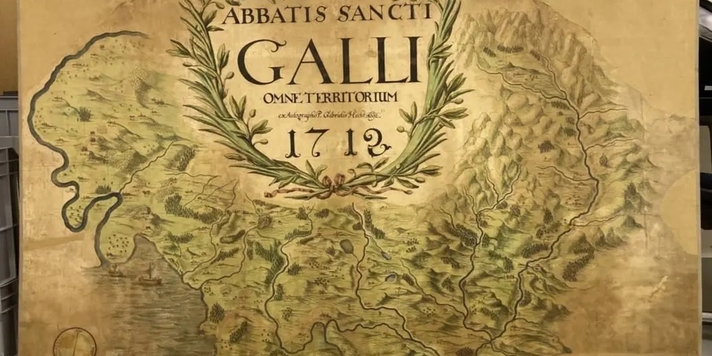 Die grün und braun gehaltene Zeichnung reicht vom Rheintal bis ins Toggenburg und umfasst somit das gesamte Kernterritorium der Fürstabtei zu jener Zeit