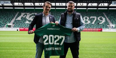 Boris Alessandro Hasler, Bereichsleiter Vermarktung FC St.Gallen Event AG, mit Noël Wirth, Area Manager Deutschschweiz Intelligentfood Schweiz AG