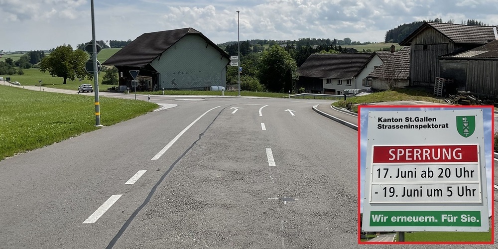 Die St.Gallerstrasse beim Brübacherstich wird für den Deckbelagseinbau gesperrt.