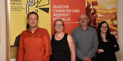 SP-Kandidierende: (v.l.) Ivo Kuster für Gemeinderat und Iris Wäckerlin für GPK in Eschenbach, Patrick Züger für Gemeinderat und Sylvia Keller für GPK in Schmerikon.