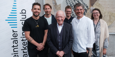 Gastgeber und RMC-Team: Lütolf-Geschäftsführer Christian Lütolf, Willy Tanner, Arthur Philipp, Dominik Sieber (Sonnenbräu), Simon Ender und Margit Hinterholzer (v. l.) 