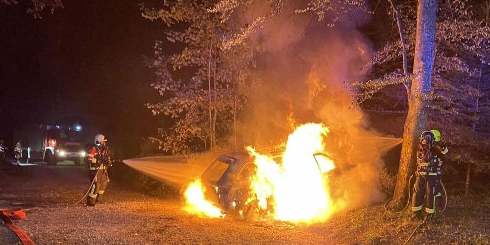 Die Feuerwehr konnte einen Waldbrand verhindern. Der Jeep brannte aber komplett aus.