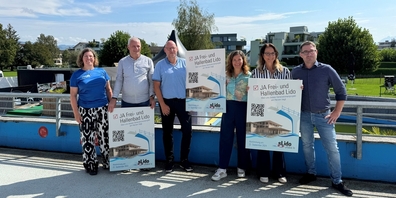 (v.l.n.r.) Das Ja-Lido-Komitee mit Regina Lehner (SLRG), Wolfgang Klein (Grüne), Hajo Zwanenburg (Sportrat), Susann Helbling (SP), Regula Späni und Ivo Reichenbach (Die Mitte).