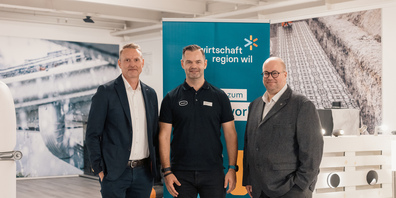 v.l.n.r.  Markus Kammermann, Agentur BBK und Vorstand wrw; Marc Beck, Geschäftsführer Faserplast AG; Nicolas Steiner, UBS und Vorstand wrw