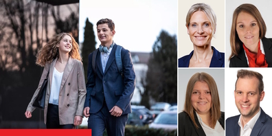 Die Nachwuchsverantwortlichen begleiten und beraten die Jugendlichen während der gesamten Ausbildungsdauer: Claudia Lüthi (Raiffeisenbank Rapperswil-Jona), Jana Rosenast (Raiffeisenbank Schänis-Amden), Fabian Fässler (Raiffeisenbank Benken) und Philine Zweifel (Raiffeisenbank am Ricken).