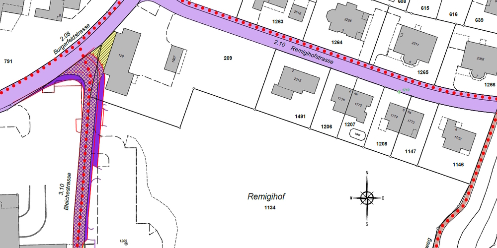 Ausschnitt des Uzner Teilstrassenplans Bleichestrasse zum Ausbau und zur Umklassierung.