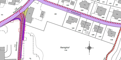 Ausschnitt des Uzner Teilstrassenplans Bleichestrasse zum Ausbau und zur Umklassierung.