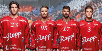 «Alli in Rot»: Die Lakers vor dem Saisonstart (v.l. Nico Dünner, Tyler Moy, IgorJelovac, Emil Djuse).
