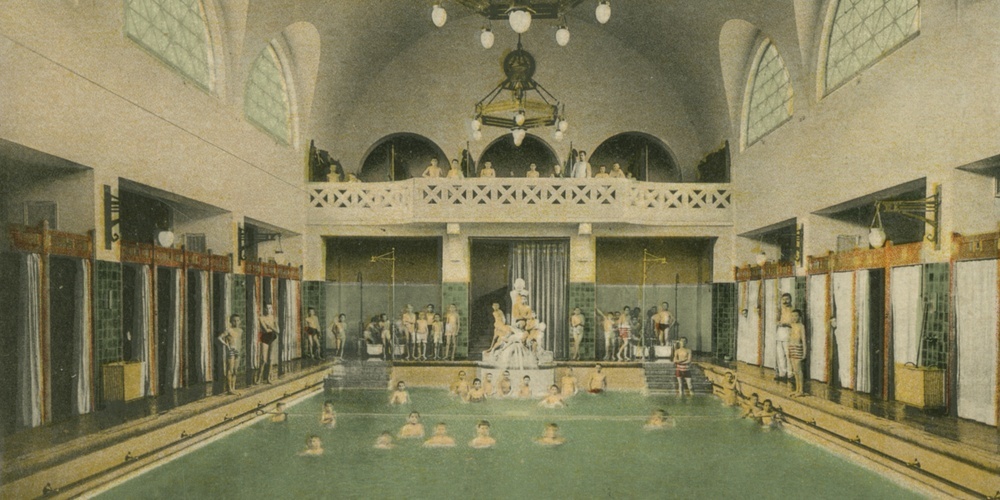 Das St.Galler Volksbad auf einer Postkarte aus dem Beginn des 20. Jahrhunderts. Verfertigt von der G. Metz aus Basel.