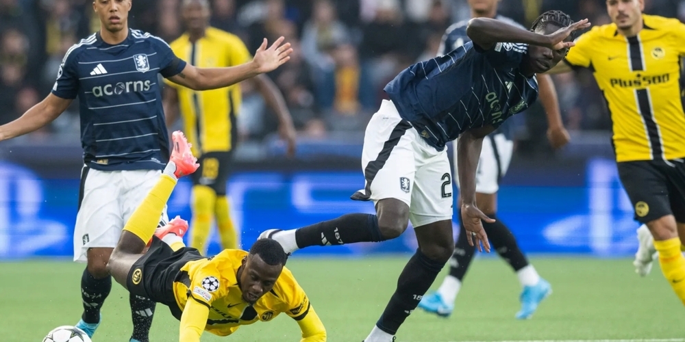 Ein Bild mit Symbolcharakter: die Young Boys (hier Cheikh Niasse) geraten gegen Aston Villa ins Straucheln.