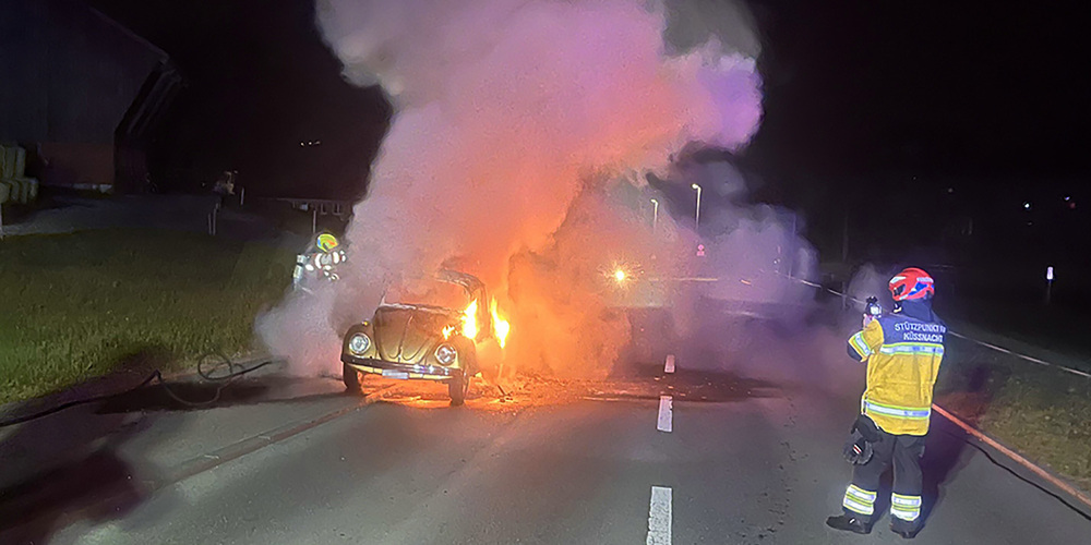 Das Fahrzeug brannte vermutlich aufgrund eines Defekts aus.